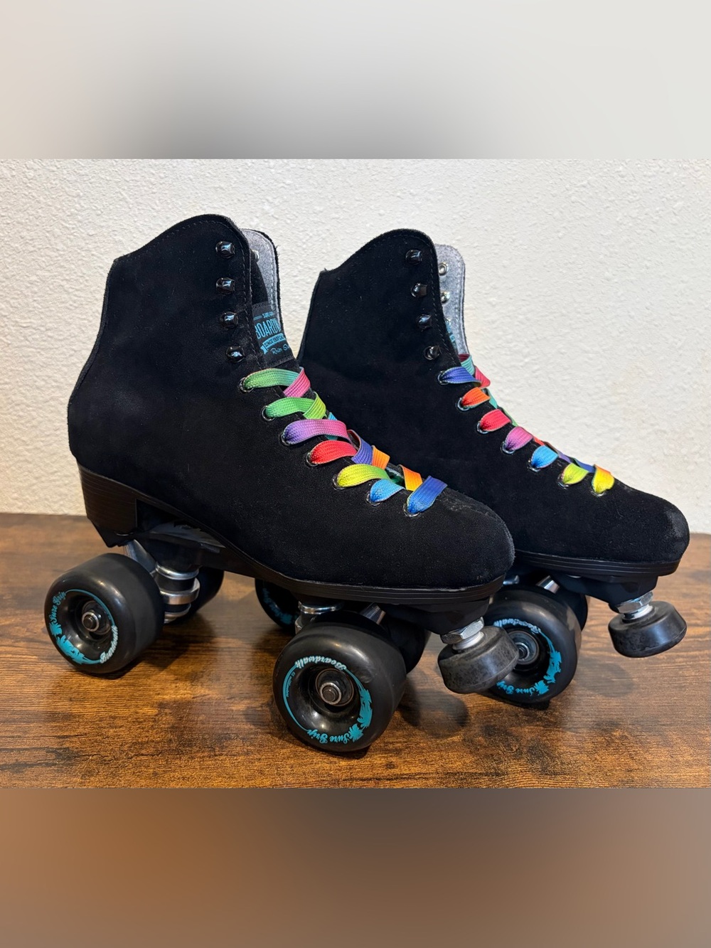 Sure-Grip Boardwalk Black Suede Roller Skates Size 7 Original Wheels